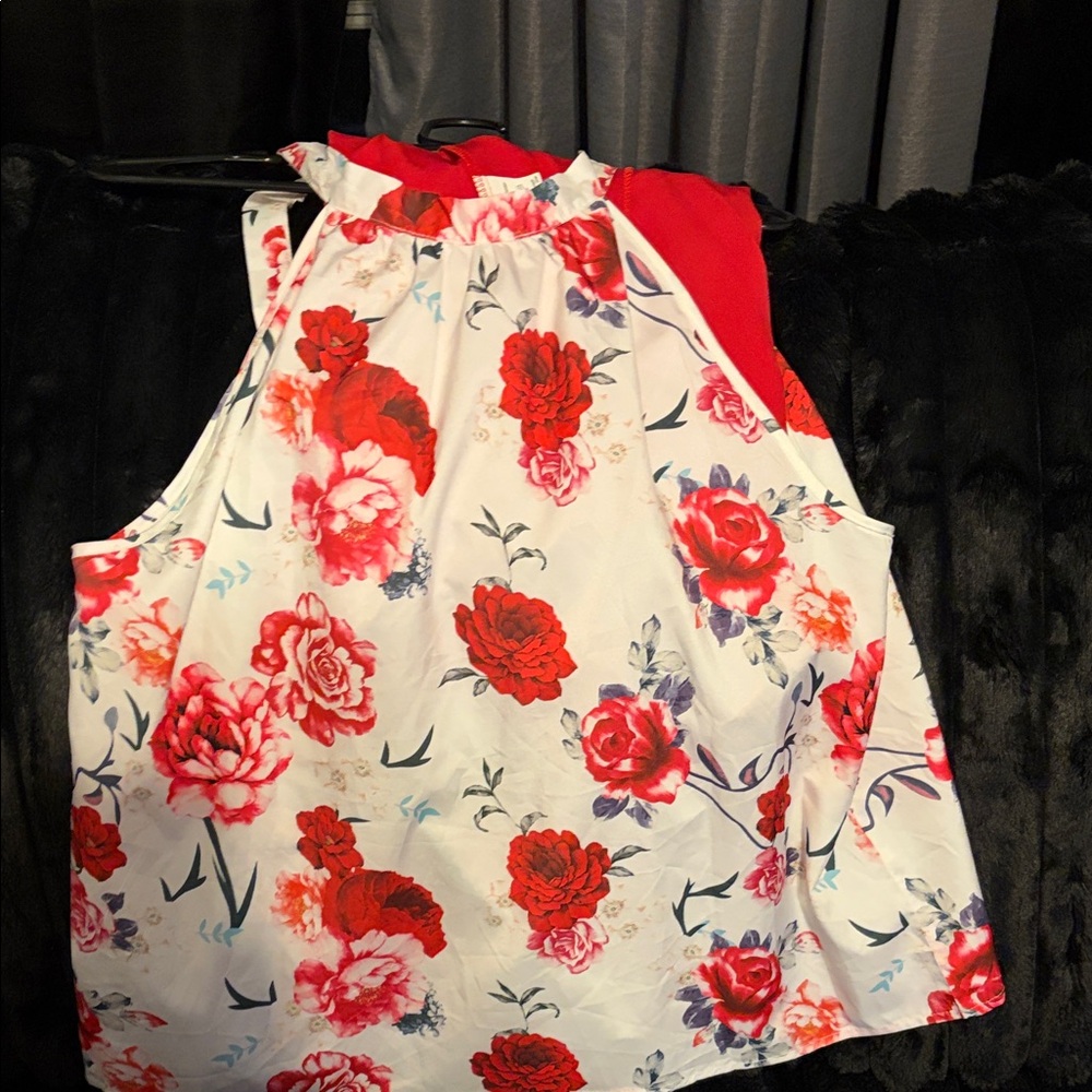 SHEIN Red and White Floral Blouse